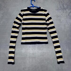 Brandy Melville Crop Knit Top Womens XS Multicolor Striped Cotton Long Sleeve